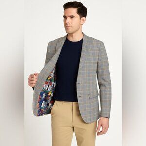 Paisley & Gray Slim Fit Plaid Blazer with Bulldog Print Lining – Size 42R
